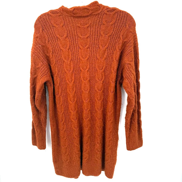 Knox Rose Rust Cable Knit Open Front Long Cardigan Sweater Women’s Medium Cozy - Picture 2 of 9